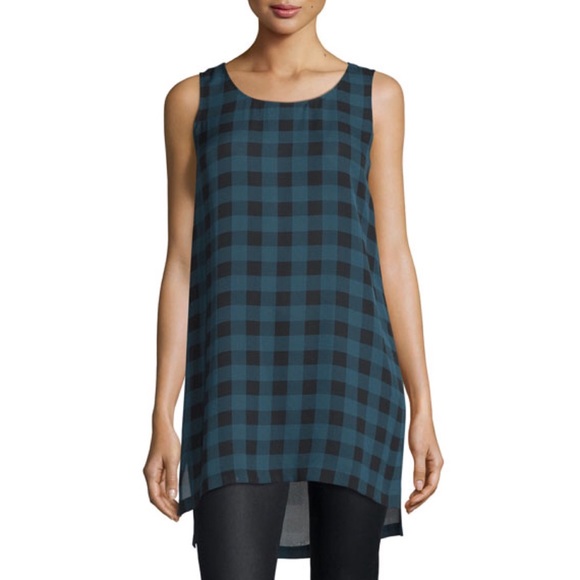 Eileen Fisher Tops - Eileen Fisher Sleeveless Buffalo Check Silk Tunic